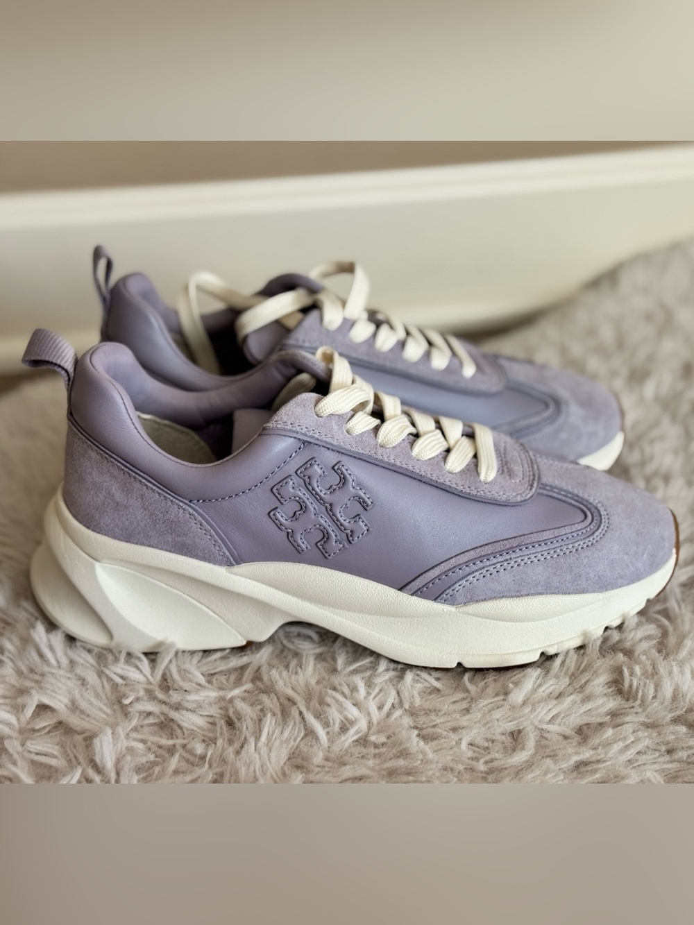 Tory Burch Good Luck Trainer Sneakers Spring Lavender Leather Suede Size 8